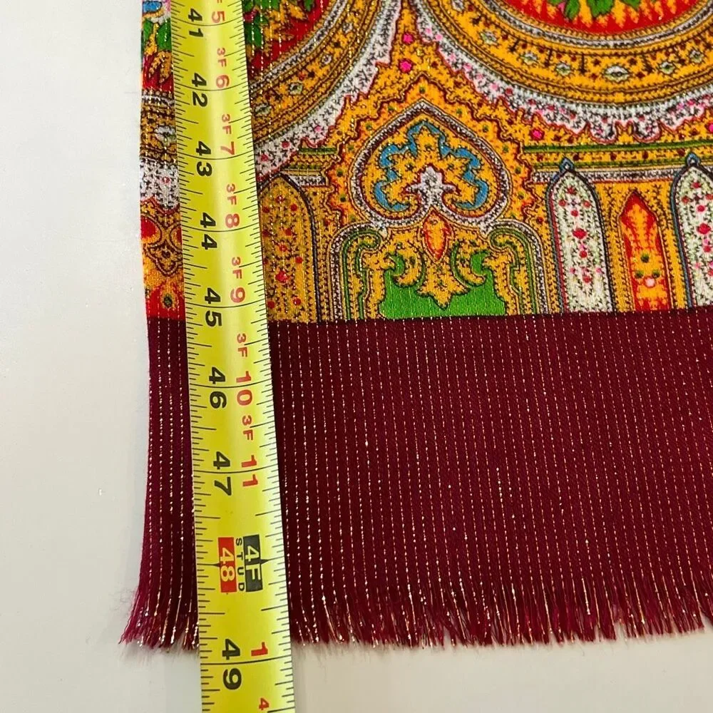 Vintage Men's Virgin Wool Lurex Metallic Fringe Japanese Neck Scarf Maroon 48